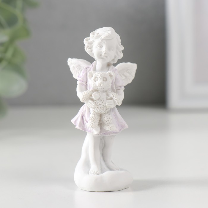 Сувенир полистоун Белоснежный ангел в цветной тоге с мишкой 7,2х3,5х2,8 см