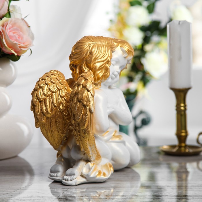 Статуэтка "Пара ангелов сидя" малая, белый с золотом