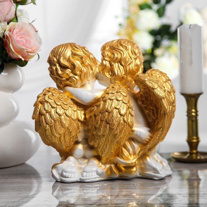 Статуэтка "Пара ангелов сидя" малая, белый с золотом