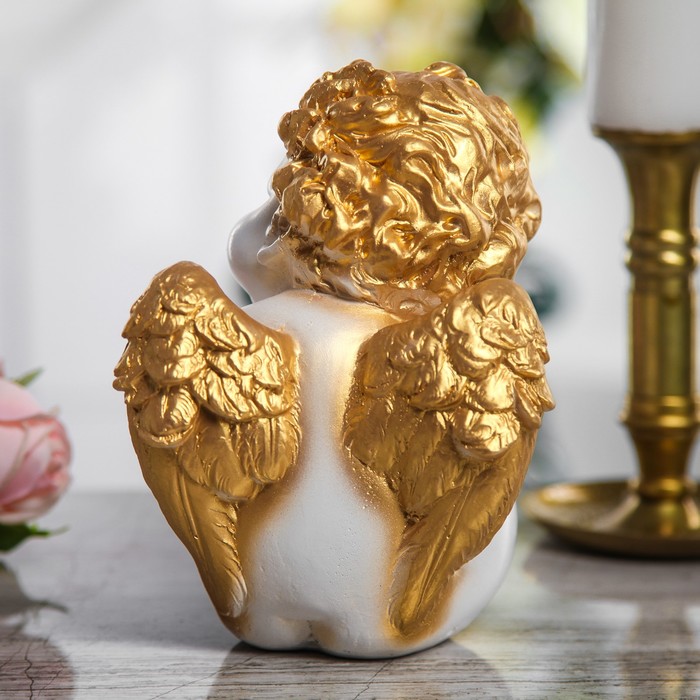 Сувенир "Ангел сидячий" средний, белый с золотом