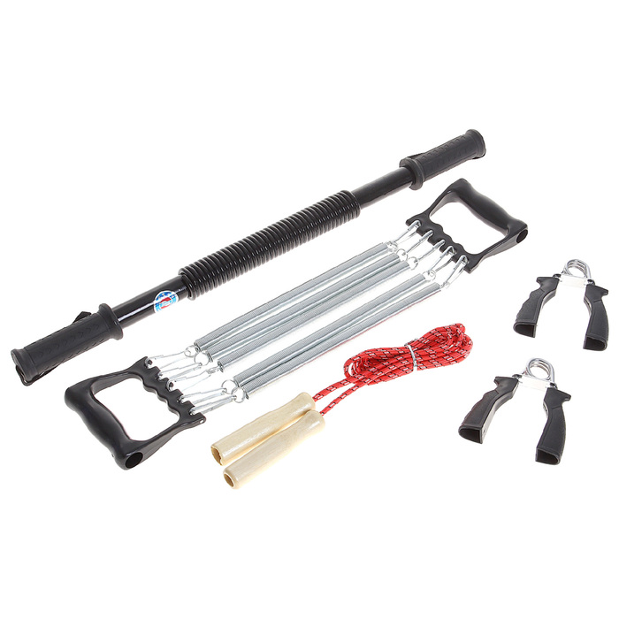 набор фитнес 4 в1 (эспандер кистев, два грудных, скакалка), цвет микс в пак.