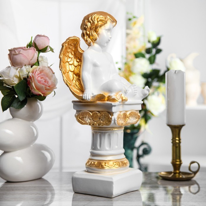 Статуэтка "Ангел на колонне" белый, золото