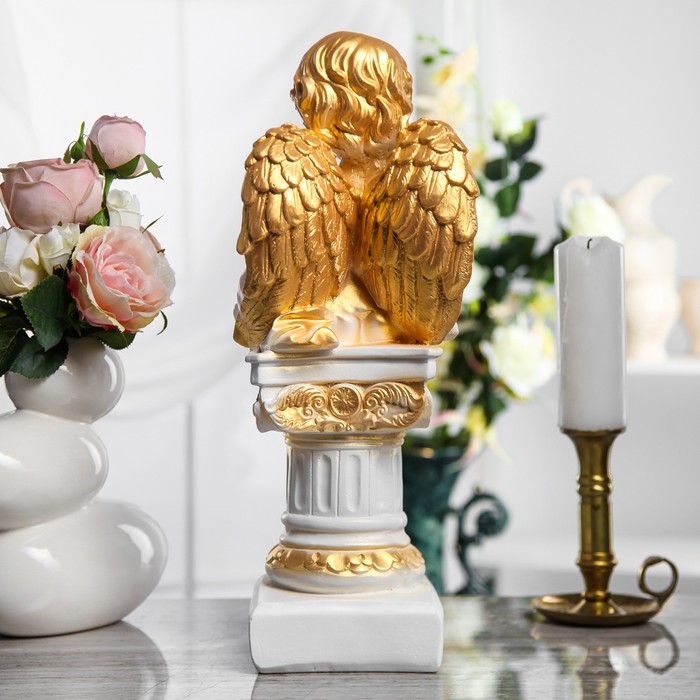 Статуэтка "Ангел на колонне" белый, золото