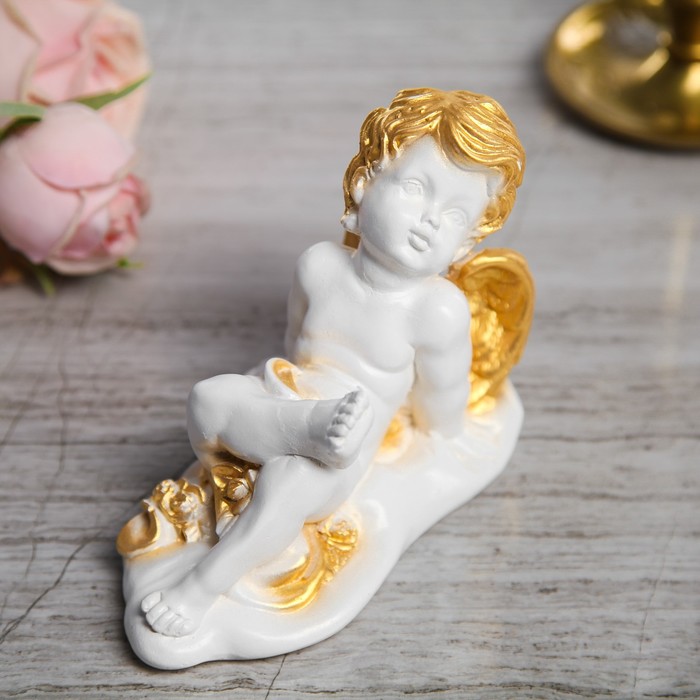 Статуэтка "Ангел лежащий" бело-золотая