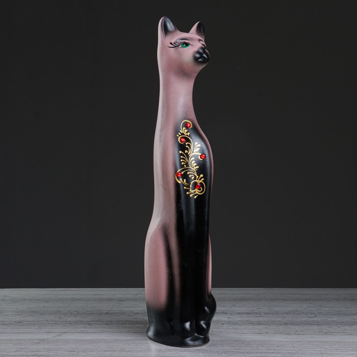 Копилка "Кот" средняя, акрил, розово-чёрная, золотая узор, стразы