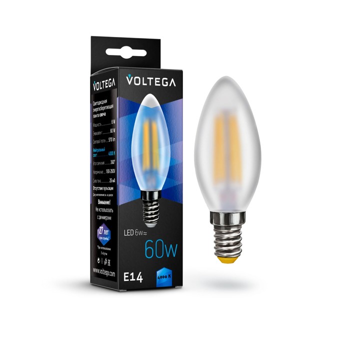 цена Лампа Voltega 7045, 6Вт, 3,5х3,5х10 см, E14, 570Лм, 4000К, цвет матовый