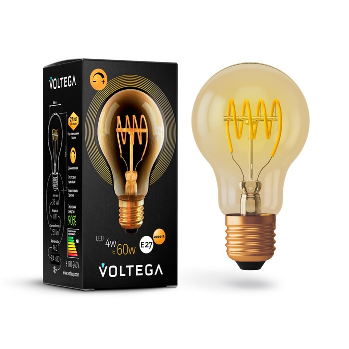 Лампа Voltega 7078, 4Вт, 6х6х10,5 см, E27, 250Лм, 2000К, цвет тонированный
