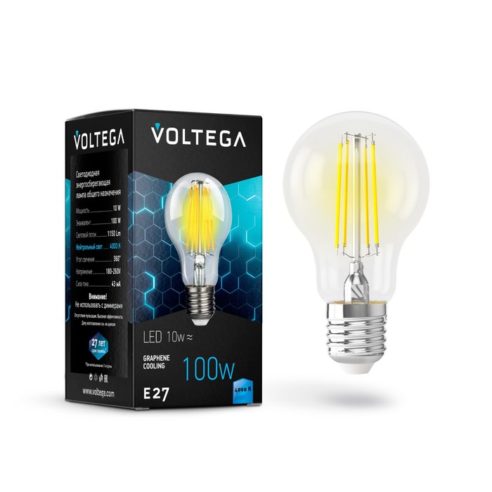 Лампа Voltega 7101, 10Вт, 6х6х11 см, E27, 1150Лм, 4000К, цвет прозрачный