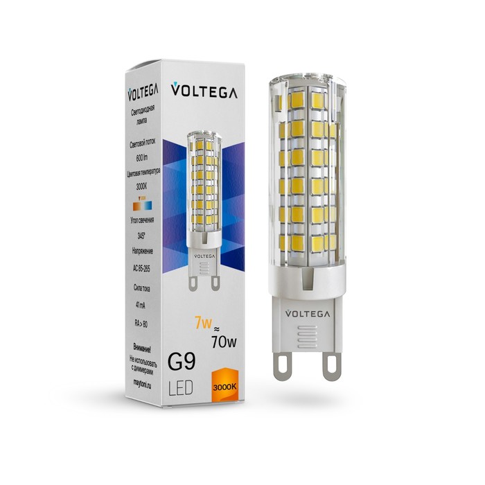

Лампа Voltega 7187, 1х7Вт, 1,6х1,6х6,2 см, G9, 700Лм, 3000К, цвет прозрачный