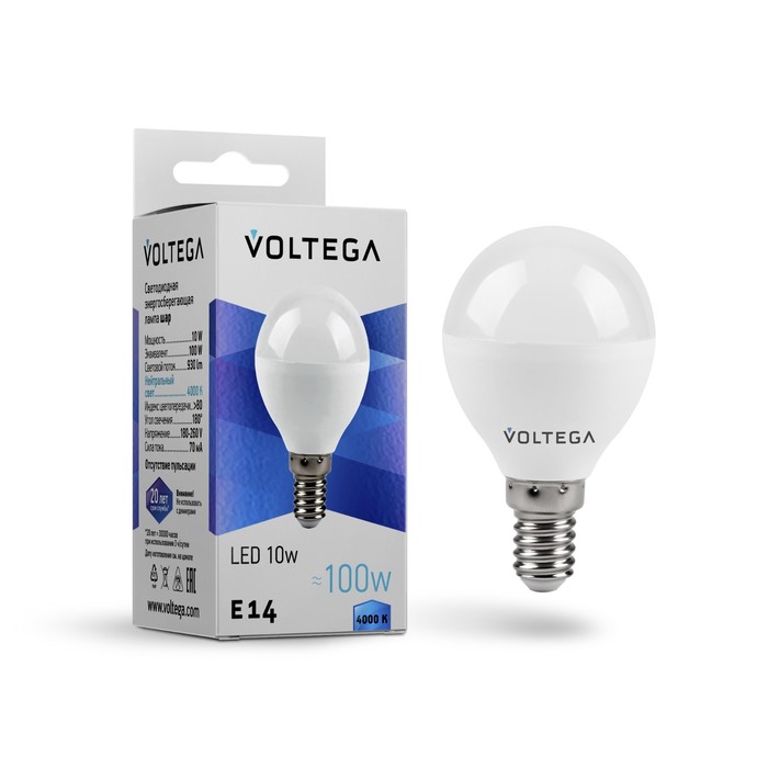

Лампа Voltega 8454, 10Вт, 4,5х4,5х8 см, E14, 930Лм, 4000К, цвет матовый