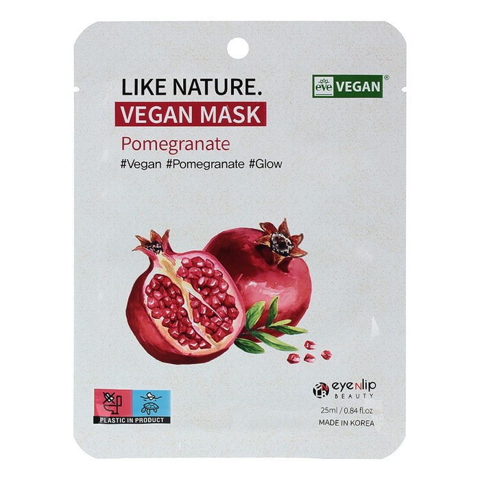 Маска тканевая с экстрактом граната Like Nature Vegan Mask Pack # Pomegranate eyenlip beauty vegan маска тканевая с экстрактом граната like nature vegan mask 25 мл 6 штук