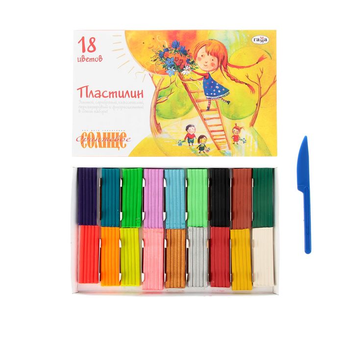 Пластилин флуоресцентный 18 цветов &quot;Оранжевое солнце&quot; со стеком