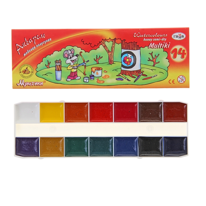 Акварель «Гамма МУЛЬТИКИ», 14 цветов, в картонной коробке, без кисти