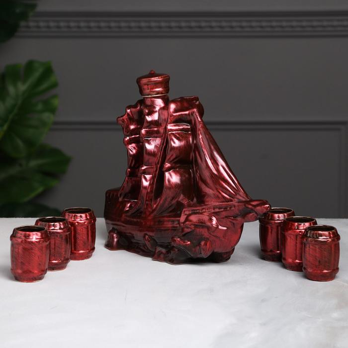 Штоф с рюмками "Парус" малый, набор 7 предметов, медь 1 л