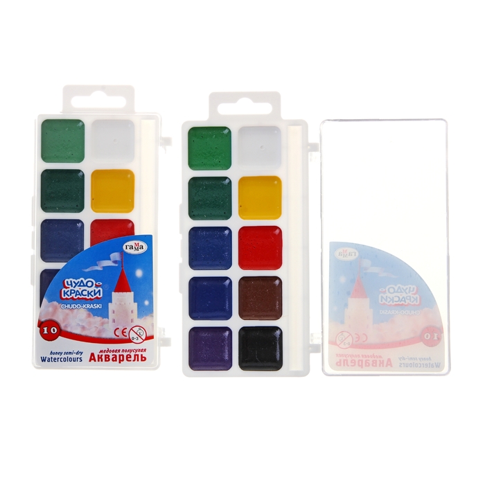 Акварель «Гамма ЧУДО-КРАСКИ», 10 цветов, в пластиковой коробке, без кисти