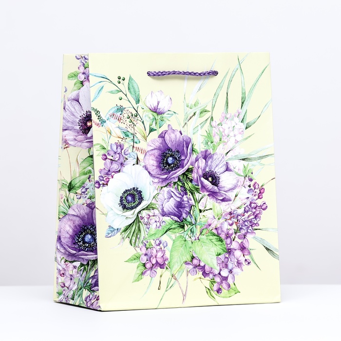 Пакет подарочный Фиолетовый букет, 18 х 22,3 х 10 см