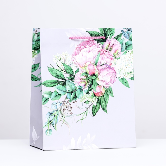Пакет подарочный Цветочное настроение, серый, 18 х 22,3 х 10 см