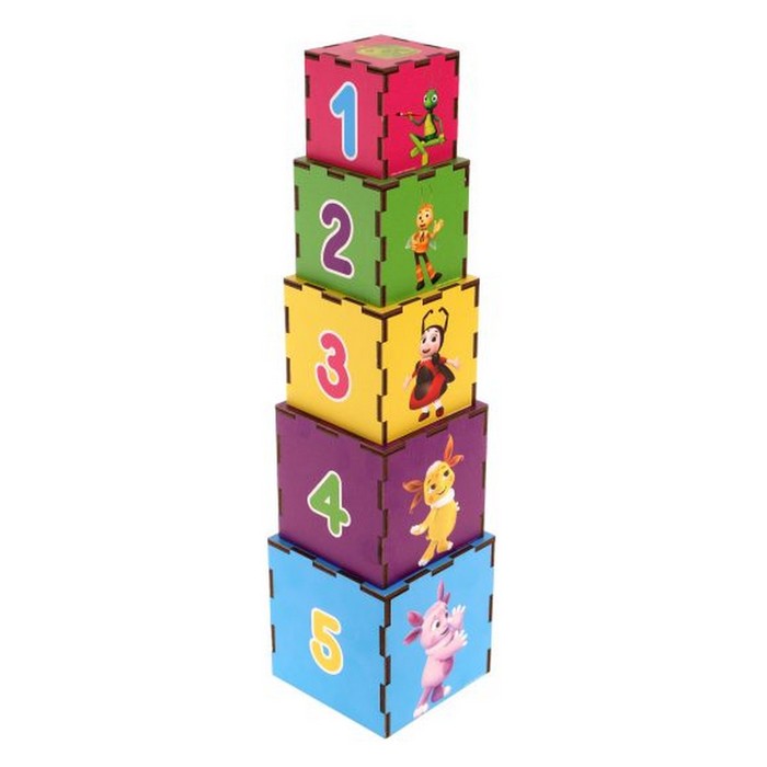 Кубик-пирамидка Лунтик 5 кубиков в наборе, изучаем цвета и счёт alatoys пирамидка счёт