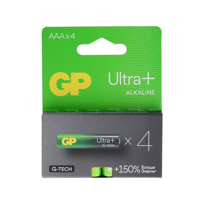 Батарейка алкалиновая GP Ultra Plus Alkaline, AAA, LR03-4BL, 1.5В, блистер, 4 шт элемент питания gp ultra alkaline aaa 4 шт