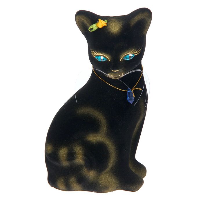 Копилка "Кошка Лиза" малая, флок, чёрная, микс