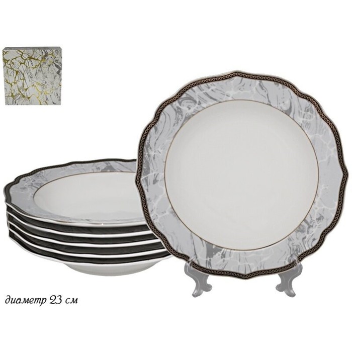 Набор глубоких тарелок Lenardi «Мрамор», d=23 см, 6 шт набор глубоких тарелок lenardi исидора d 23 см 6 шт