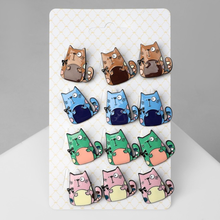 

Брошь «Котик» мультяшный, цвет МИКС в чёрном металле (неделимая фасовка 12 шт., цена за шт.)