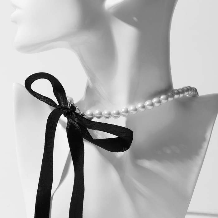 Чокер «Новый стиль» жемчужины с завязкой, цвет черно-белый 40 см
