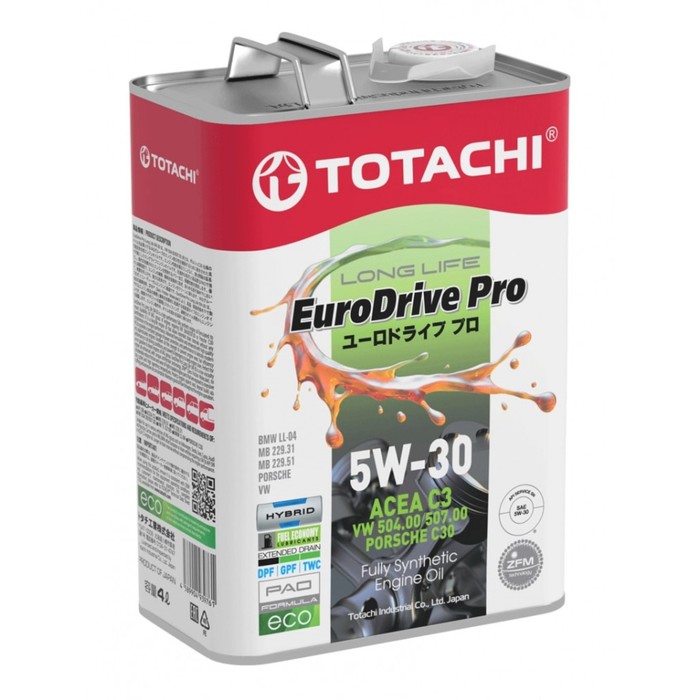 Масло моторное Totachi EURODRIVE PRO LL 5W-30, SN, ACEA C3, синтетическое, 4 л