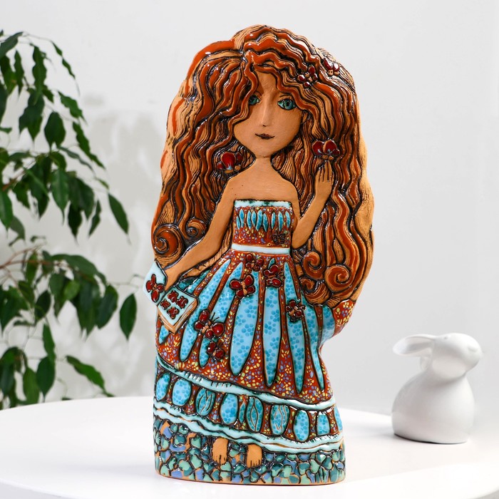 Сувенир керамика Девушка в прекрасном платье с бабочками (Ваза) h= 44,5 см. V=4л