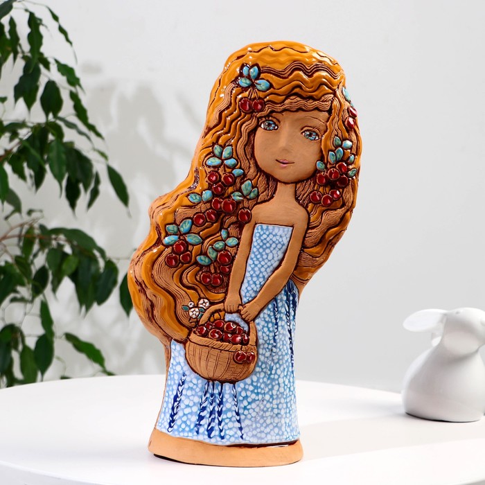 

Сувенир керамика "Девушка с корзиной", платье в горошек (Ваза), светлая h=40,5см V=2.5л