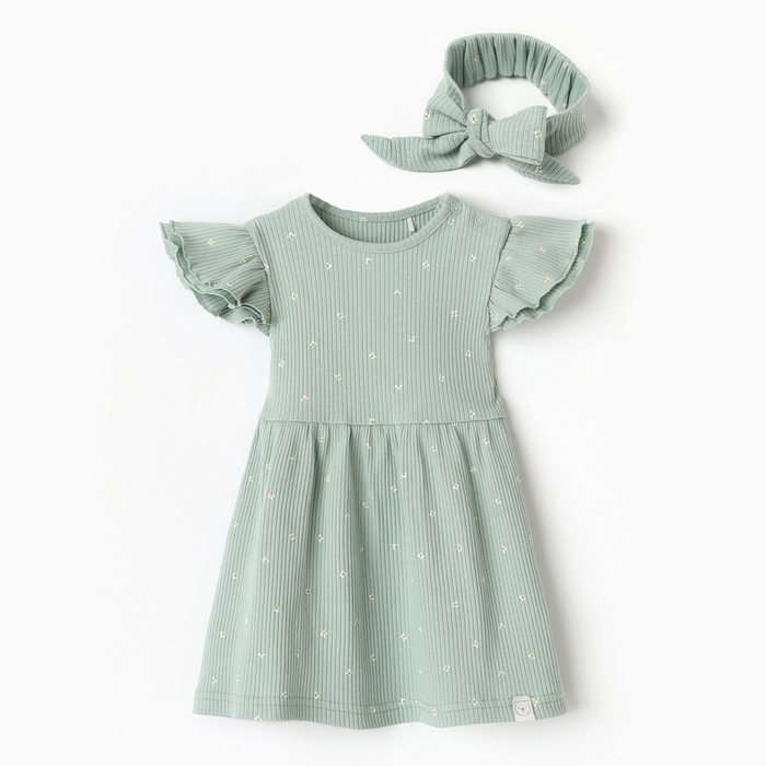 Комплект (платье и повязка) Крошка Я Olives, р. 68-74, оливковый