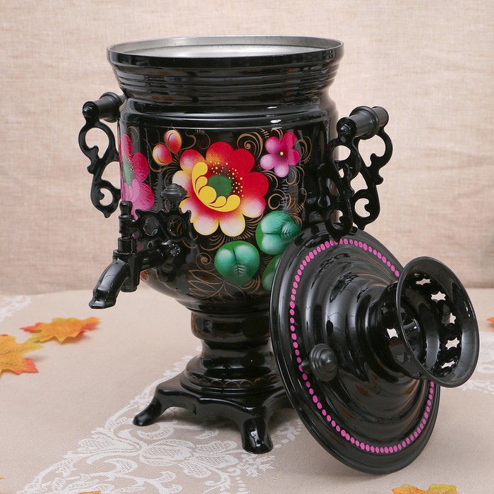 Самовар «Жостово на чёрном», банка, 3 л, электрический