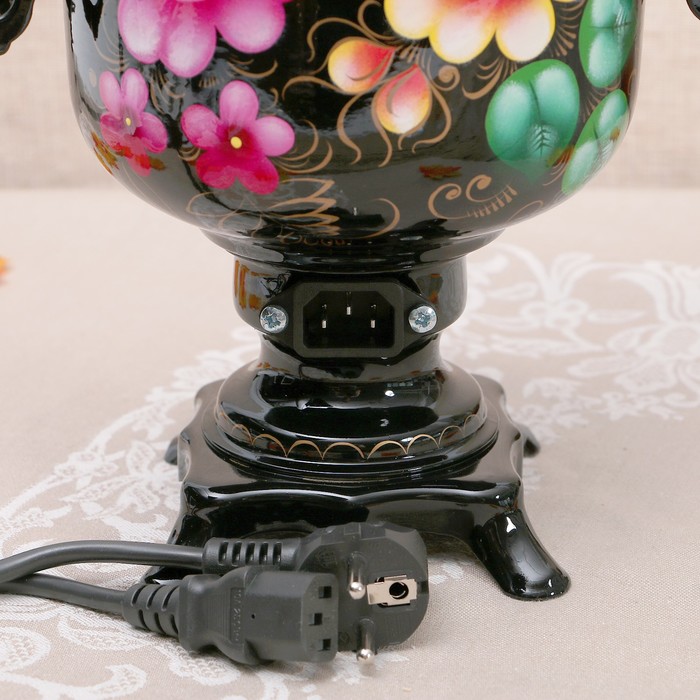 Самовар «Жостово на чёрном», банка, 3 л, электрический