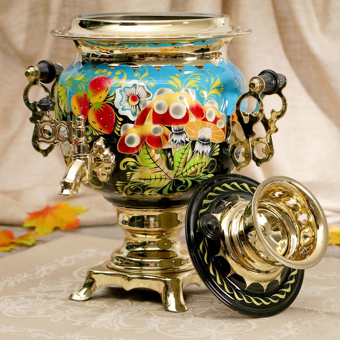 Самовар «Грибы», овал, 3 л, электрический