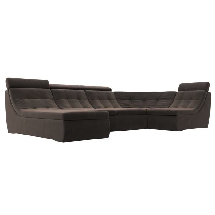 П-образный модульный диван «Холидей Люкс», механизм дельфин, велюр, цвет коричневый