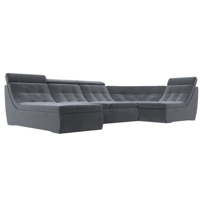 П-образный модульный диван «Холидей Люкс», механизм дельфин, велюр, цвет серый