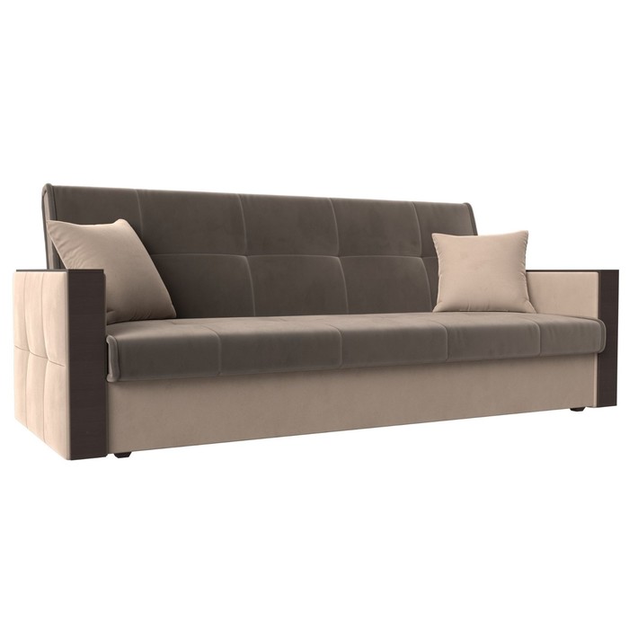Прямой диван «Валенсия», механизм книжка, велюр, цвет коричневый / бежевый