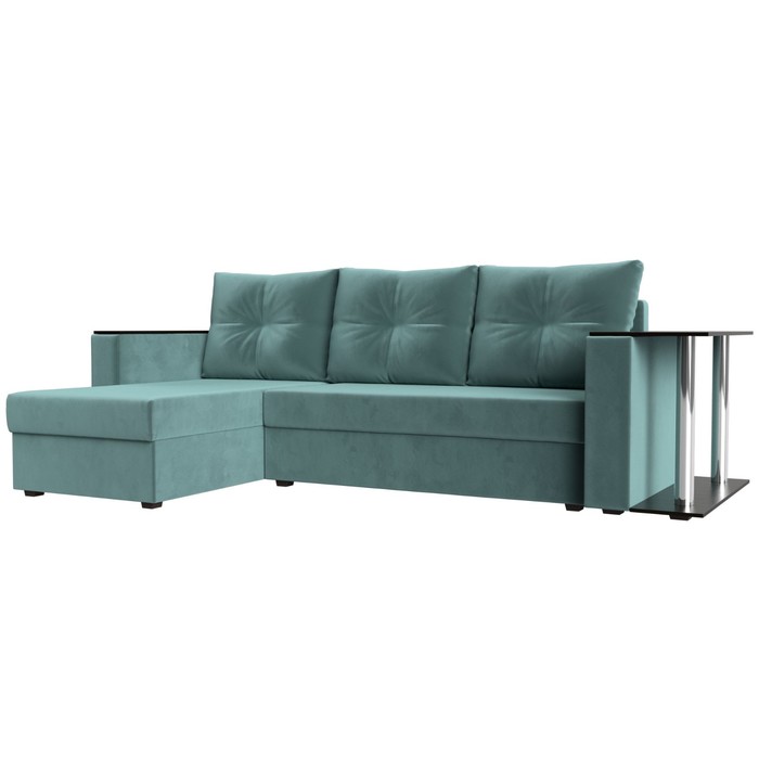 Угловой диван «Атланта Лайт», левый угол, механизм еврокнижка, велюр, цвет бирюзовый