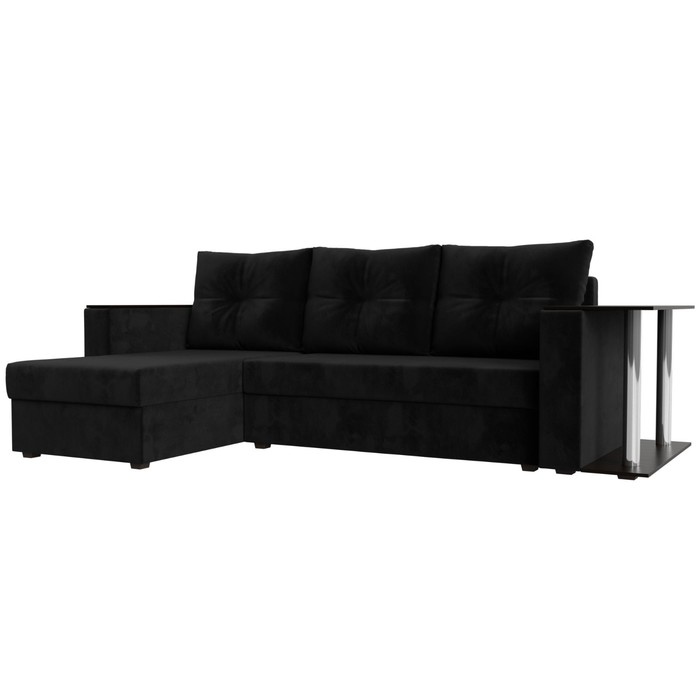 Угловой диван «Атланта Лайт», левый угол, механизм еврокнижка, велюр, цвет чёрный
