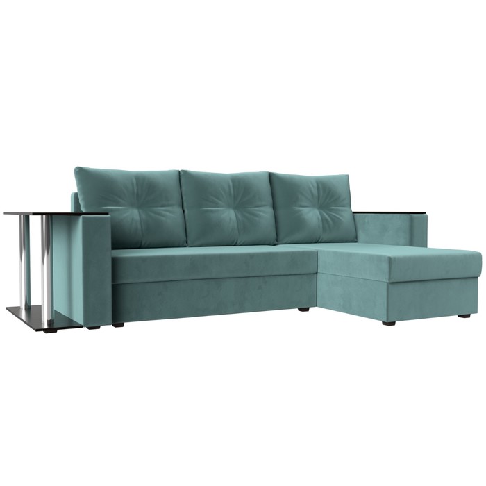 Угловой диван «Атланта Лайт», правый угол, механизм еврокнижка, велюр, цвет бирюзовый
