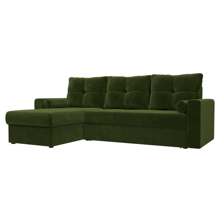 Угловой диван «Верона», левый угол, механизм дельфин, микровельвет, цвет зелёный