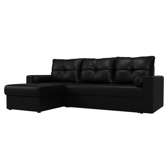 Угловой диван «Верона», левый угол, механизм дельфин, экокожа, цвет чёрный