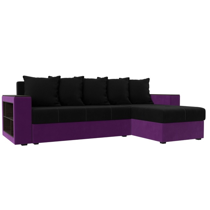 Угловой диван «Дубай Лайт», еврокнижка, угол правый, микровельвет, чёрный / фиолетовый угловой диван дубай лайт угол правый цвет микровельвет фиолетовый экокожа чёрный