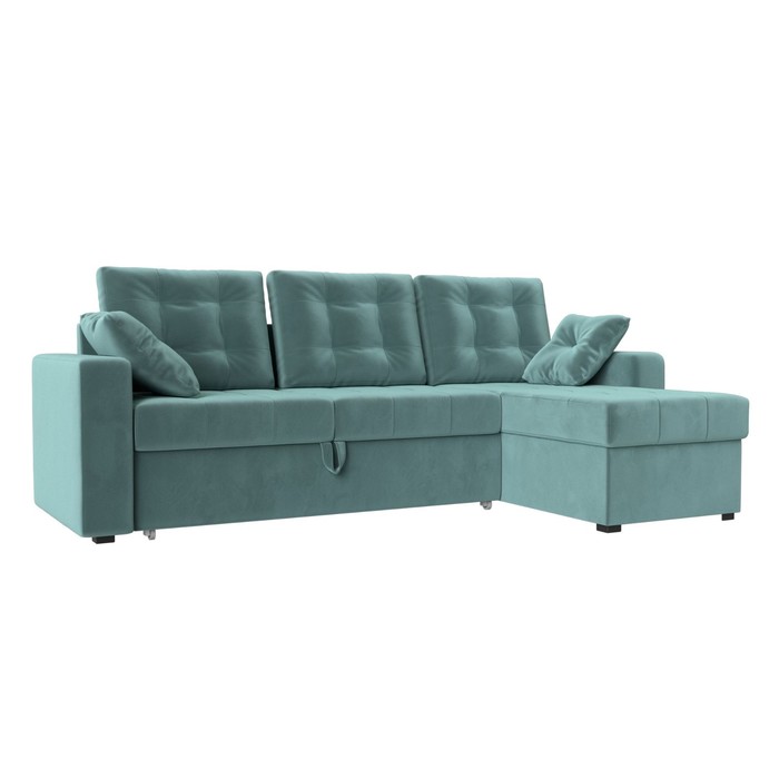 Угловой диван «Камелот», правый угол, механизм дельфин, велюр, цвет бирюзовый