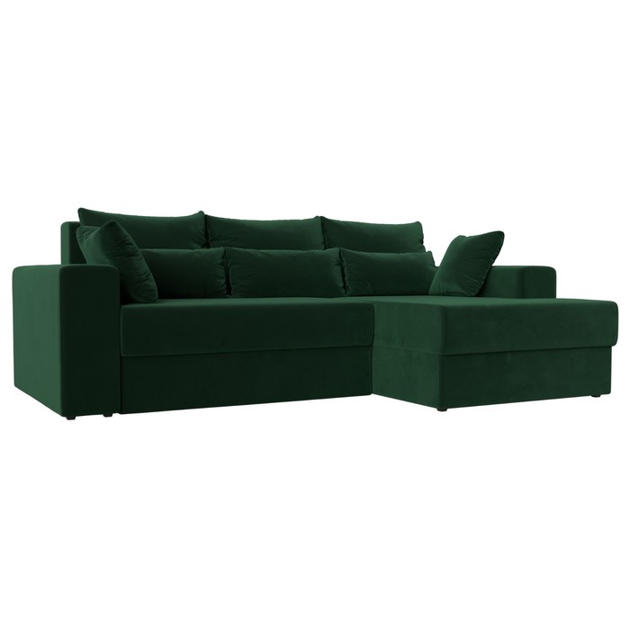 Угловой диван «Майами», правый угол, механизм еврокнижка, велюр, цвет зелёный