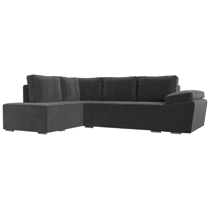 Угловой диван «Хьюго», левый угол, механизм еврокнижка, велюр, цвет серый