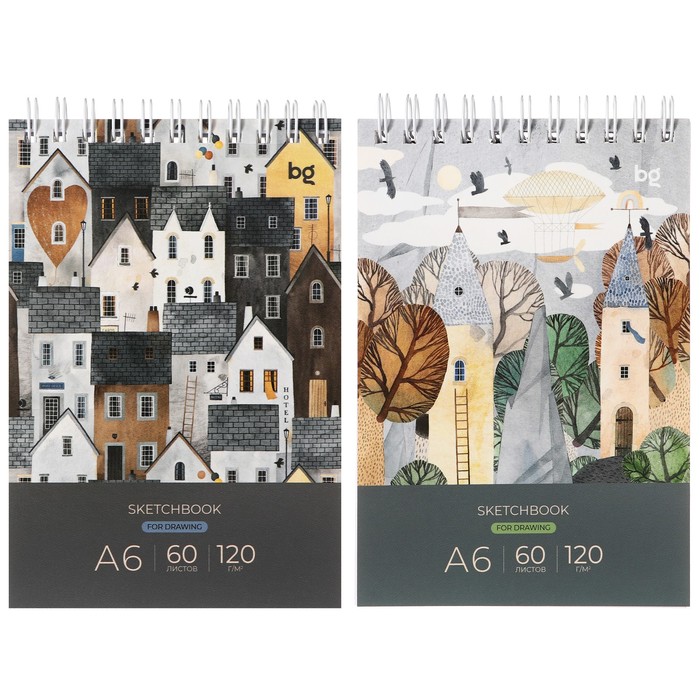 Скетчбук-блокнот А6 60 листов на гребне Хюгге картонная обложка блок 120 гм2 МИКС 102₽