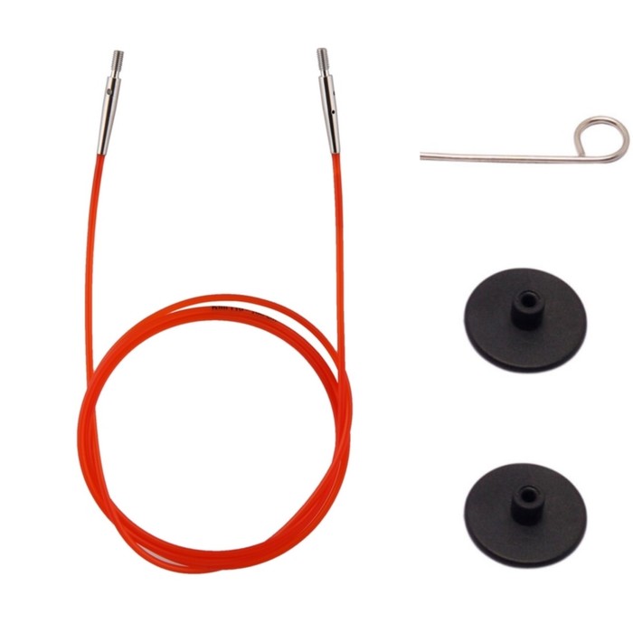 Набор: красный тросик 76 см (100 см), заглушки и кабельный ключик KnitPro, 10635 набор коричневый тросик 76 см 100 см заглушки и кабельный ключик knitpro 31295