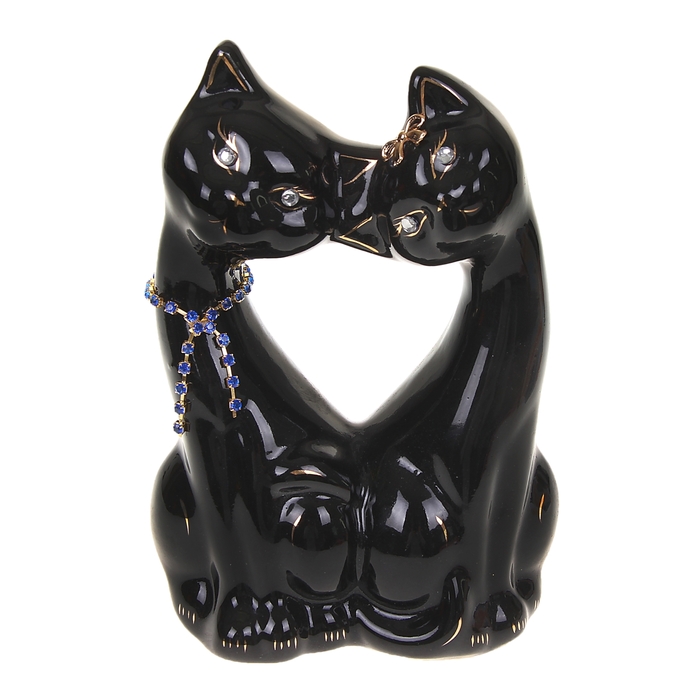 Копилка "Парочка котиков" глазурь, чёрная с цепочкой