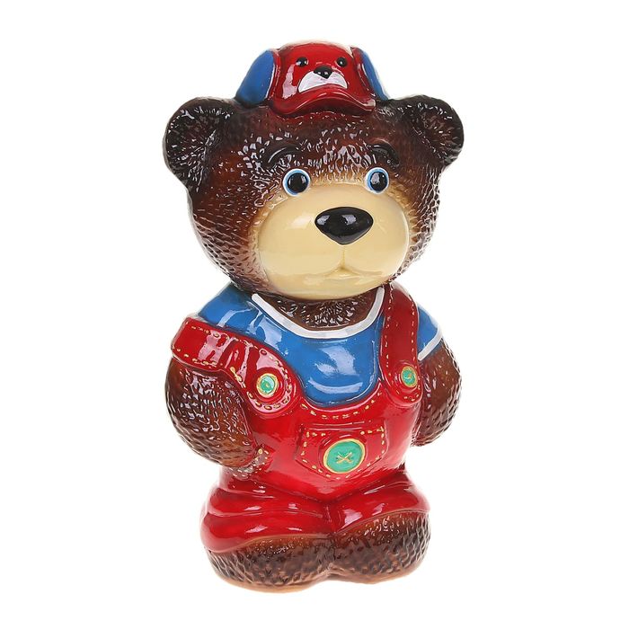 Копилка "Мишка в комбинезоне" глянец, коричневая, микс